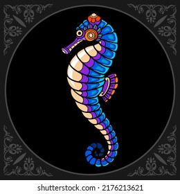 Sea horse zentangle arts. isolated on black background