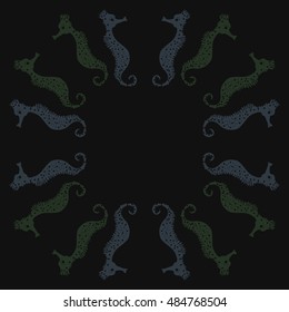 Sea  Horses circular   pattern . Hand drawn.