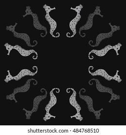 Sea  Horses circular   pattern . Hand drawn.