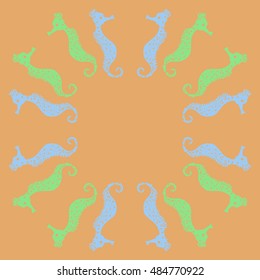 Sea  Horses circular   pattern . Hand drawn.