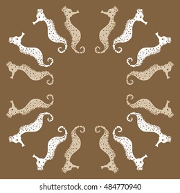 Sea  Horses circular   pattern . Hand drawn.