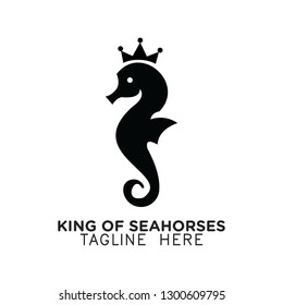 Sea horses king logo, sea horses with crown logo and icon