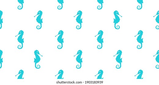 Sea horses. Seamless pattern with white background. Hand drawn vector stock illustration. 