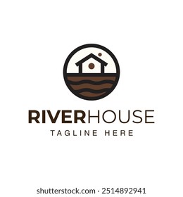 Sea and house combination logo for design, river or lake logo, real estate logo