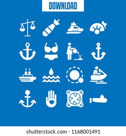 sea icon. 16 sea vector set. watering, ship, shell and water icons for web and design about sea theme