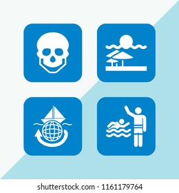 sea icon. 4 sea set with skeleton, tourism, sand and beach vector icons for web and mobile app