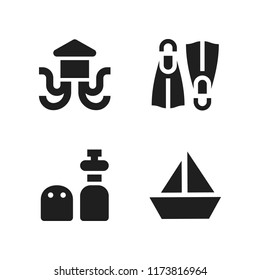 sea icon. 4 sea vector icons set. sailboat icon, squid and salt and pepper icons for web and design about sea theme