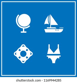 sea icon. 4 sea vector set. bikini, lifeguard, sailing and globe icons for web and design about sea theme