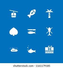 sea icon. 9 sea set with spades, summer, pool and aquarium vector icons for web and mobile app