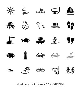 Sea icon. collection of 25 sea filled and outline icons such as flippers, cargo ship, sailboat, snorkel, swimmer, flip flops. editable sea icons for web and mobile.