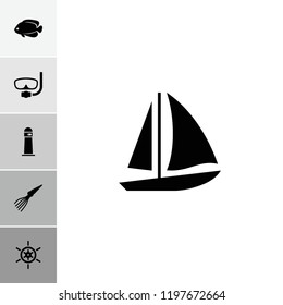 Sea icon. collection of 6 sea filled icons such as fish, lighthouse, underwater mask, sailboat. editable sea icons for web and mobile.