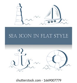 Sea icon in flat style with shadow, vector