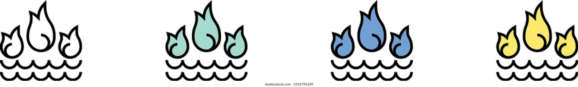 sea icon. Outline, Green, Blue and Yellow Style Design Isolated On White Background