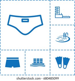 Sea icon. set of 6 sea filled and outline icons such as pool, cargo ship, man swim wear, harbor