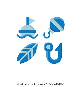 Sea icon set with Buoy, Surfboard, Fishing And Hook, Vector Illustrations.