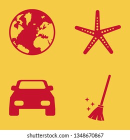 sea icon set with car, starfish and globe vector illustration