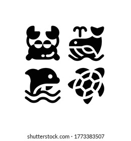 Sea icon set with Crab, Whale, Dolphin And Turtle, Vector Illustrations.