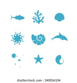 Sea. Icon set. Sea creature vector 