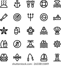 Sea icon set with line and simple style