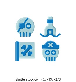 Sea icon set with Message In A Bottle, Pirate, Skull And Pirate Flag, Vector Illustrations.