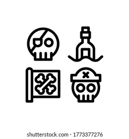 Sea icon set with Message In A Bottle, Pirate, Skull And Pirate Flag, Vector Illustrations.