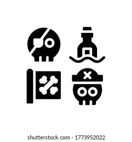 Sea icon set with Message In A Bottle, Pirate, Skull And Pirate Flag, Vector Illustrations.