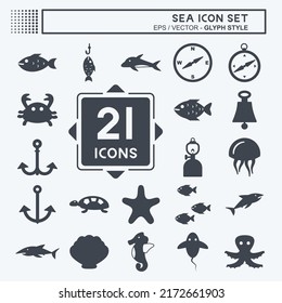 Sea Icon Set. suitable for Education symbol. glyph style. simple design editable. design template vector. simple symbol illustration