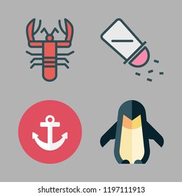sea icon set. vector set about anchor, salt, penguin and lobster icons set.