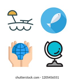 sea icon set. vector set about beach, fishes, earth globe and planet earth icons set.