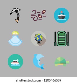 sea icon set. vector set about dolphin, climbing, wind and earth globe icons set.