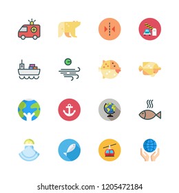 sea icon set. vector set about fish, puffer fish, cargo ship and cable car cabin icons set.
