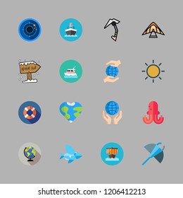 sea icon set. vector set about yacht, manta ray, ship and octopus icons set.