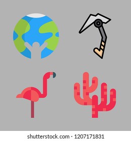 sea icon set. vector set about flamingo, climbing, coral and planet earth icons set.