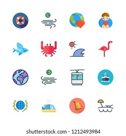 sea icon set. vector set about flying fish, hugh, ship and fish icons set.