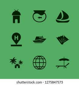 sea icon set. sea vector with aquarium, hotel location and flippers icons illustration