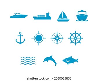 Sea icon set. Vector illustration. Flat design.