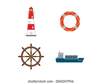 Sea icon set. Vector illustration. Flat design.