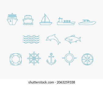 Sea icon set. Vector illustration. Flat design.