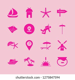 sea icon set. sea vector with starfish, sunset and shell starfish icons illustration