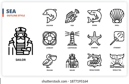 Sea icon set for website, application, printing, document, poster design, etc.