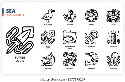 Sea icon set for website, application, printing, document, poster design, etc.