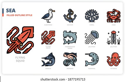 Sea icon set for website, application, printing, document, poster design, etc.