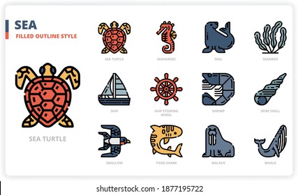 Sea icon set for website, application, printing, document, poster design, etc.