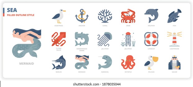 Sea icon set for website, application, printing, document, poster design, etc.