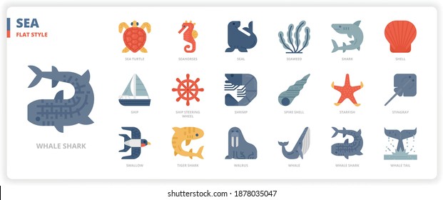 Sea icon set for website, application, printing, document, poster design, etc.