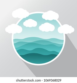 Sea icon, summer time, sea wave, Vector illustration.