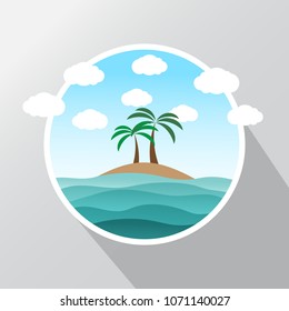 Sea icon, summer time, sea wave with island and coconut tree,Vector illustration.