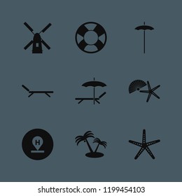 sea icon. sea vector icons set shell starfish, chaise lounge umbrella, palm trees and chaise lounge