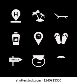 sea icon. sea vector icons set beach umbrella, palm trees, beach direction and beach location