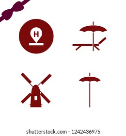 sea icon. sea vector icons set beach umbrella, windmill, hotel location and chaise lounge umbrella